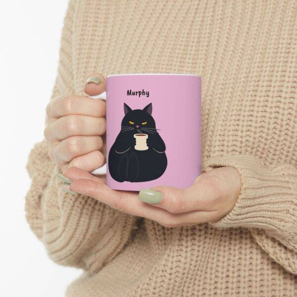 Custom Mug Black Cat Coffee Cup for Cat Lovers - Pink - Image 5