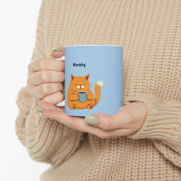 Custom Mug Orange Cat Coffee Blue - Image 5