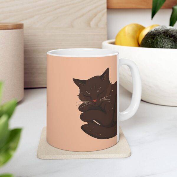 Mug Sleeping Cat Dark Brown – Coffee Cup for Cat Lovers, Beige - Image 4