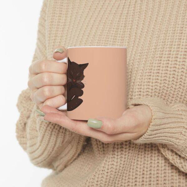 Mug Sleeping Cat Dark Brown – Coffee Cup for Cat Lovers, Beige - Image 6