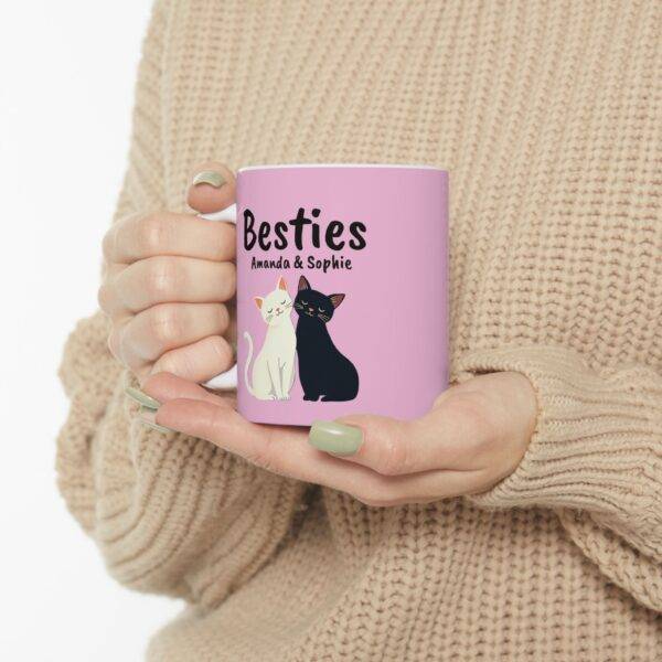 Personalized Name Mug for Friends Cats Besties Black and White - Best Gift for Cat Lover BFF, Pink - Image 6