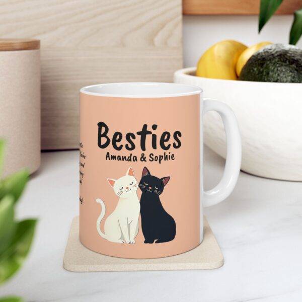 Personalized Mug for Friends Cats Besties Black and White - Best Gift for Cat Lover BFF, Beige - Image 5