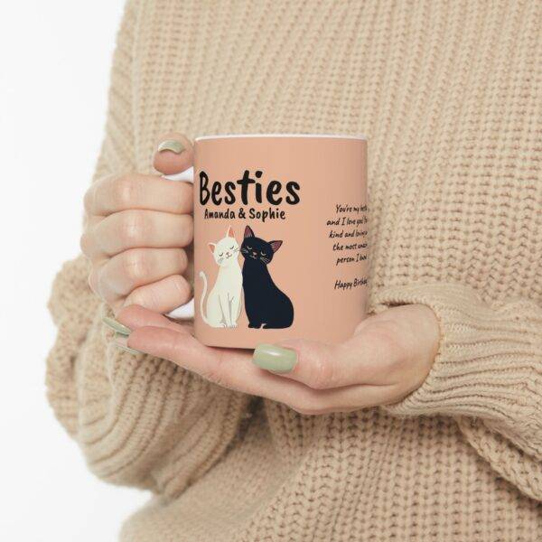 Personalized Mug for Friends Cats Besties Black and White - Best Gift for Cat Lover BFF, Beige