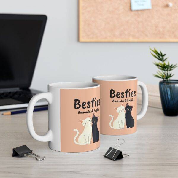Personalized Name Mug for Friends Cats Besties Black and White - Best Gift for Cat Lover BFF, Beige - Image 3