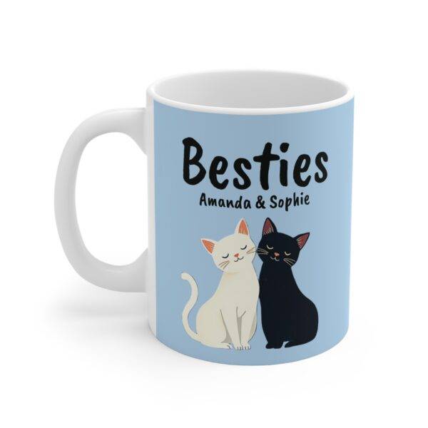 Personalized Name Mug for Friends Cats Besties Black and White - Best Gift for Cat Lover BFF, Blue (EU)