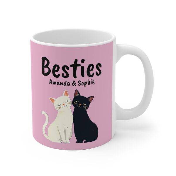 Personalized Name Mug for Friends Cats Besties Black and White - Best Gift for Cat Lover BFF, Pink (EU) - Image 2