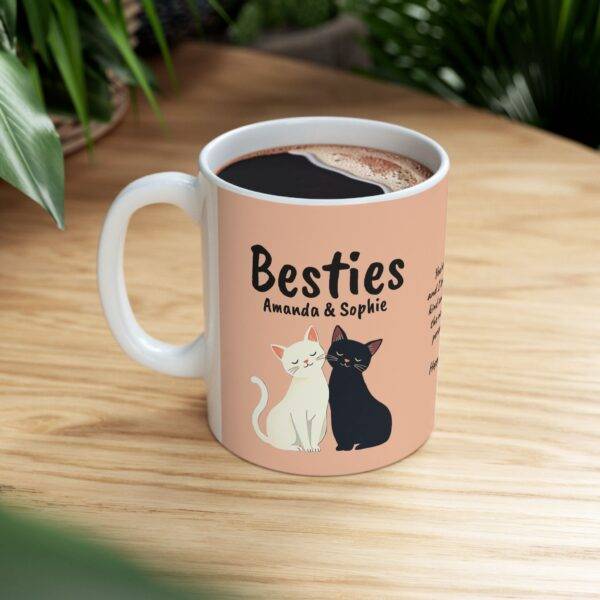 Personalized Mug for Friends Cats Besties Black and White - Best Gift for Cat Lover BFF, Beige - Image 6