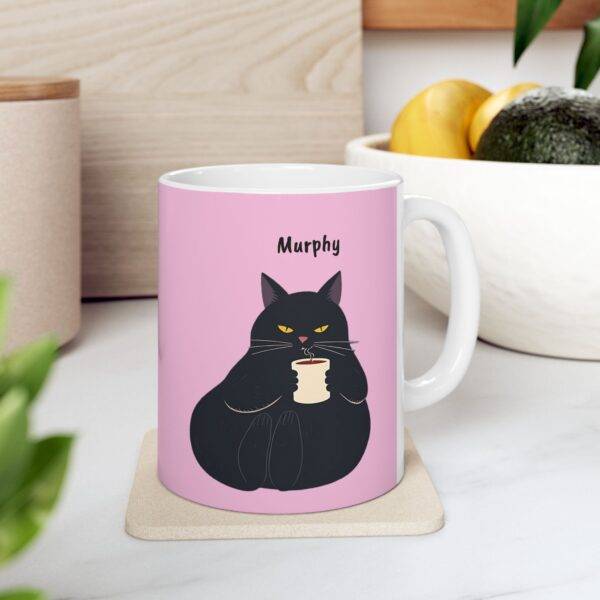 Custom Mug Black Cat Coffee Cup for Cat Lovers - Pink - Image 3