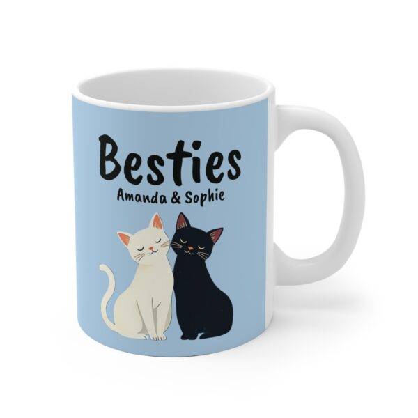 Personalized Name Mug for Friends Cats Besties Black and White - Best Gift for Cat Lover BFF, Blue (EU) - Image 2