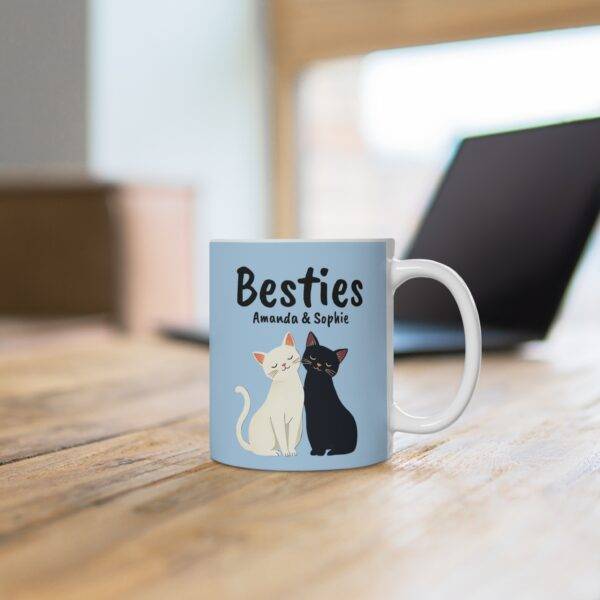 Personalized Name Mug for Friends Cats Besties Black and White - Best Gift for Cat Lover BFF, Blue (EU) - Image 3