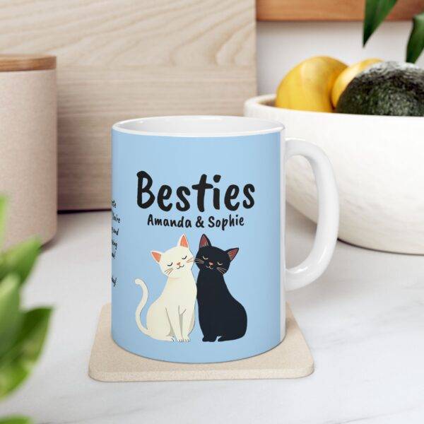 Personalized Mug for Friends Cats Besties Black and White - Best Gift for Cat Lover BFF, Blue - Image 5