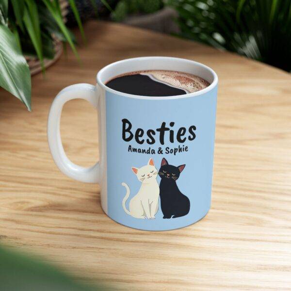 Personalized Name Mug for Friends Cats Besties Black and White - Best Gift for Cat Lover BFF, Blue - Image 5
