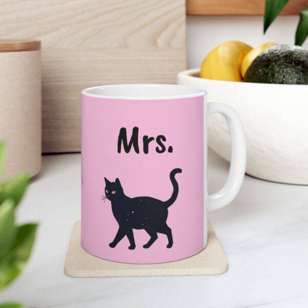 Couples Mug Mrs. - Black Cat, Pink - Image 4