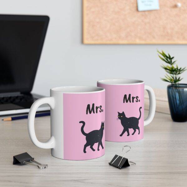 Couples Mug Mrs. - Black Cat, Pink - Image 3