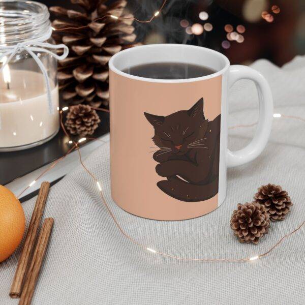Mug Sleeping Cat Dark Brown – Coffee Cup for Cat Lovers, Beige - Image 7