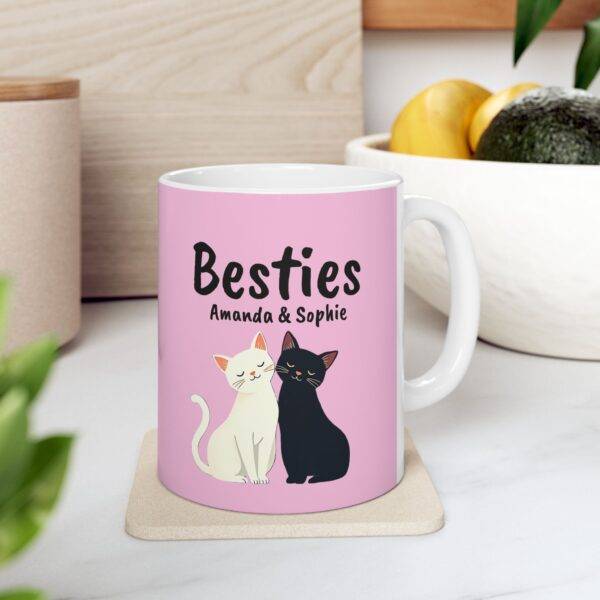Personalized Name Mug for Friends Cats Besties Black and White - Best Gift for Cat Lover BFF, Pink - Image 4