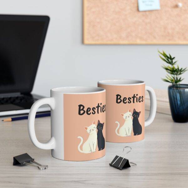 Mug for Friends Cats Besties Black and White - Best Gift for Cat Lover BFF, Beige - Image 3