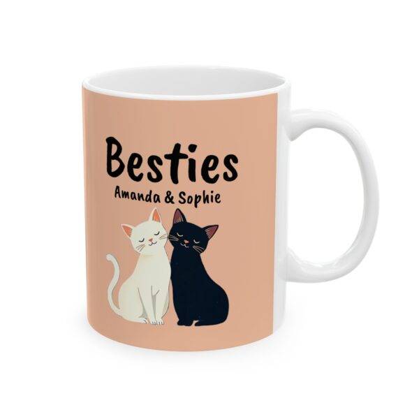Personalized Name Mug for Friends Cats Besties Black and White - Best Gift for Cat Lover BFF, Beige - Image 2