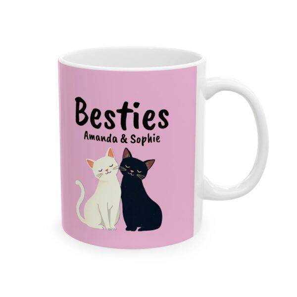 Personalized Name Mug for Friends Cats Besties Black and White - Best Gift for Cat Lover BFF, Pink - Image 2