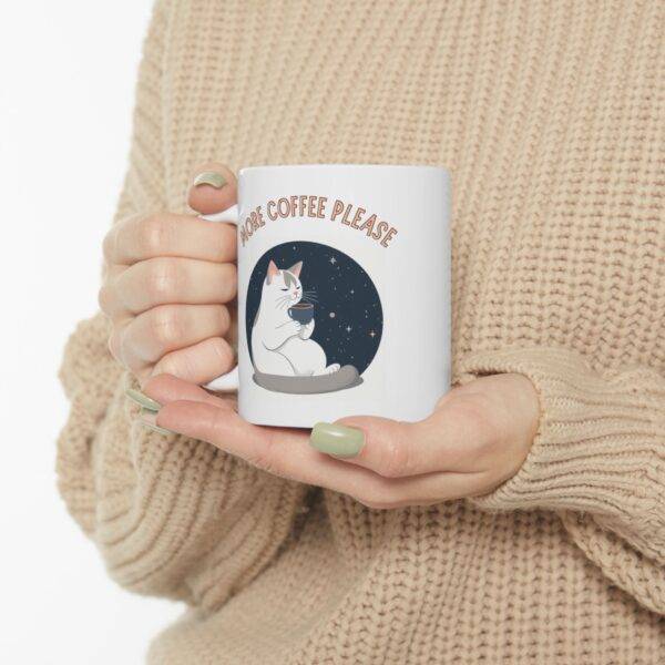Aesthetic Coffee Mug Bicolor Cat "More Coffee Please" - Image 6