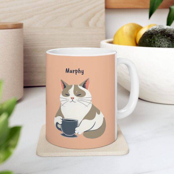 Personalized Mug Bicolor Cat Coffee Beige - Image 3