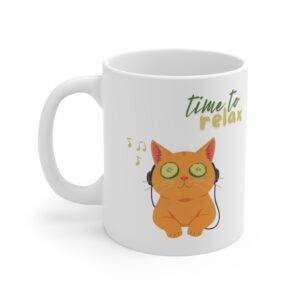 Mug Orange Cat Music Lover "Relax" (EU)