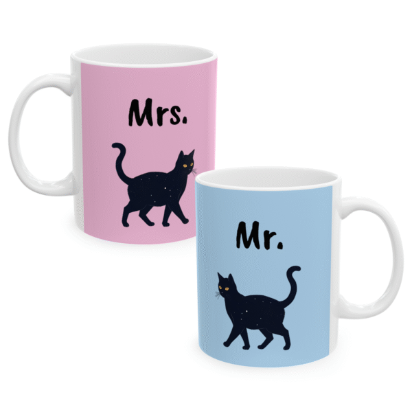 Couples Mug Bundle Mr. & Mrs. Black Cat, Pink & Blue (EU)