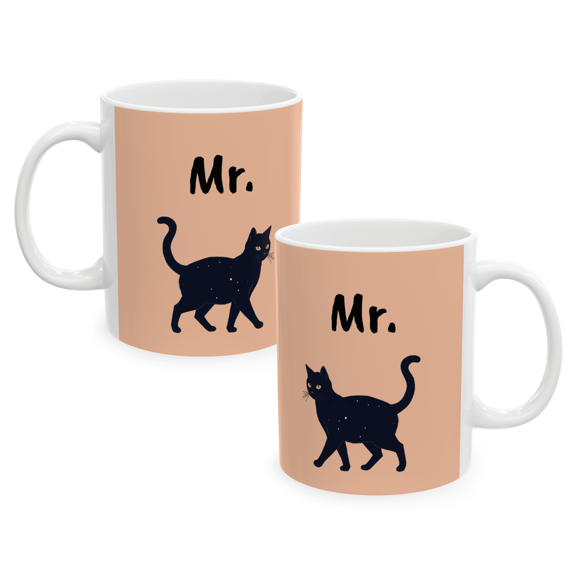 Couples Mug Bundle Mr. Black Cat, Beige 2x