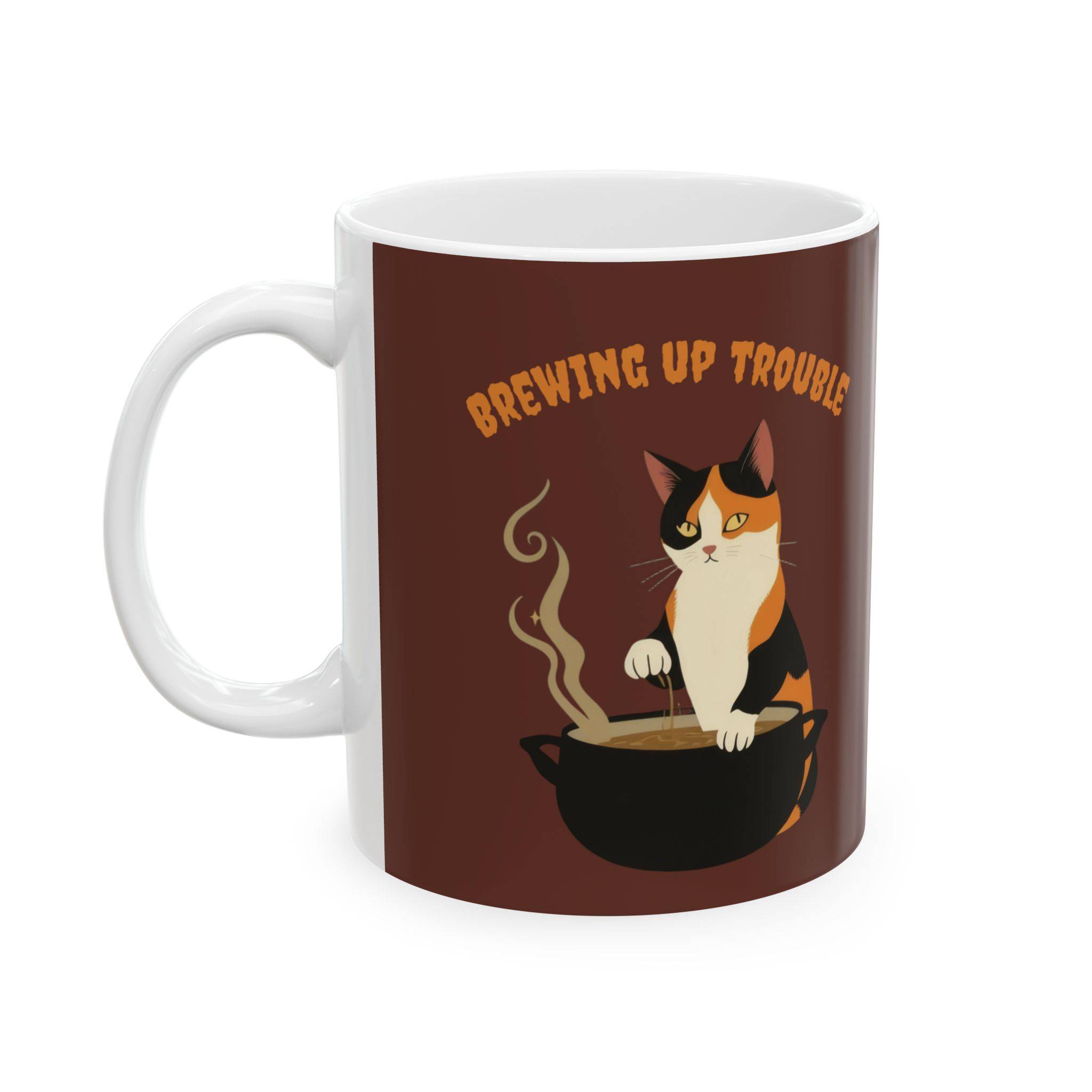 Halloween Mug Calico Cat "Brewing up trouble" - Brown