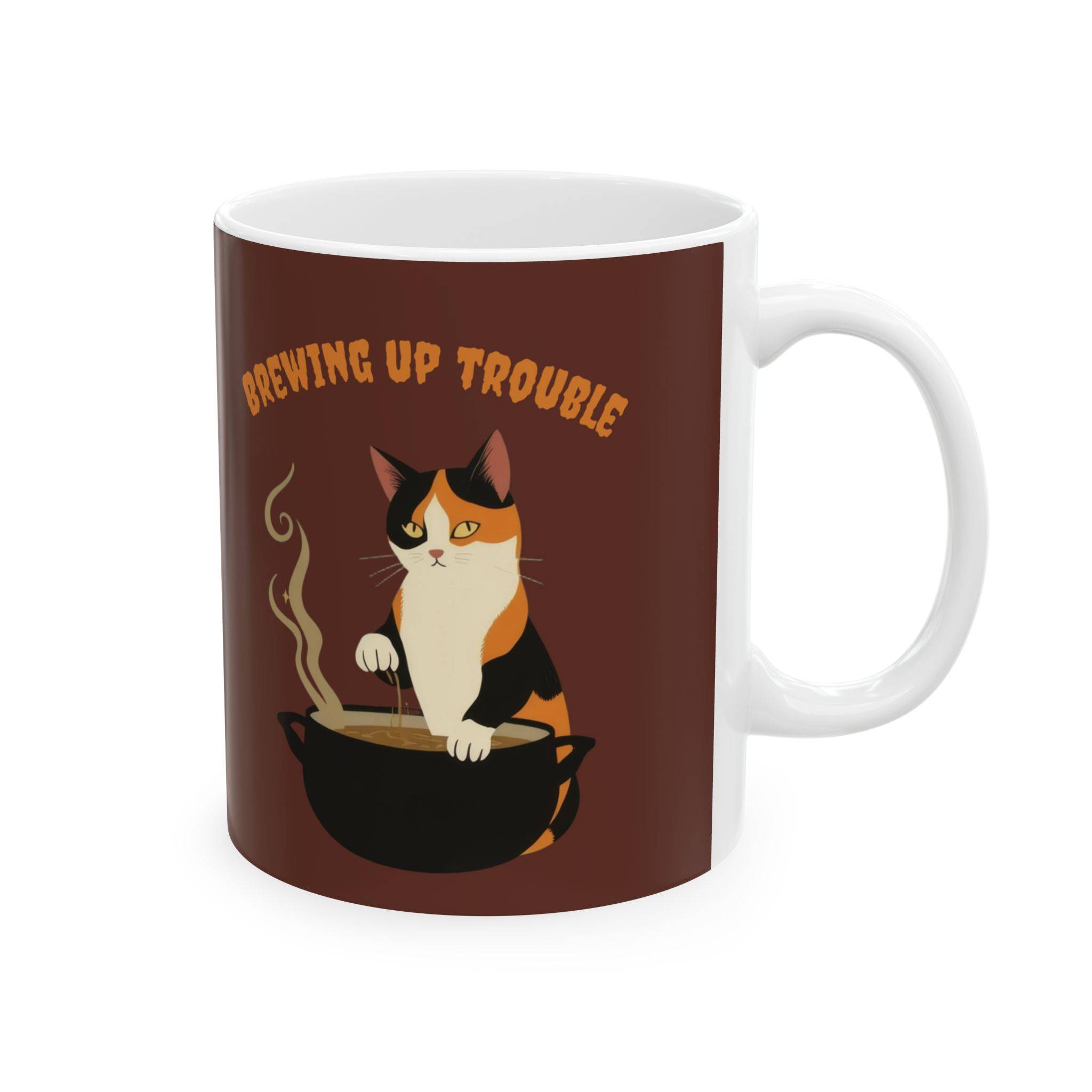 Halloween Mug Calico Cat "Brewing up trouble" - Brown - Image 4