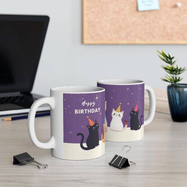 Birthday Mug Party Cats "Happy Birthday" - Purple - Image 4