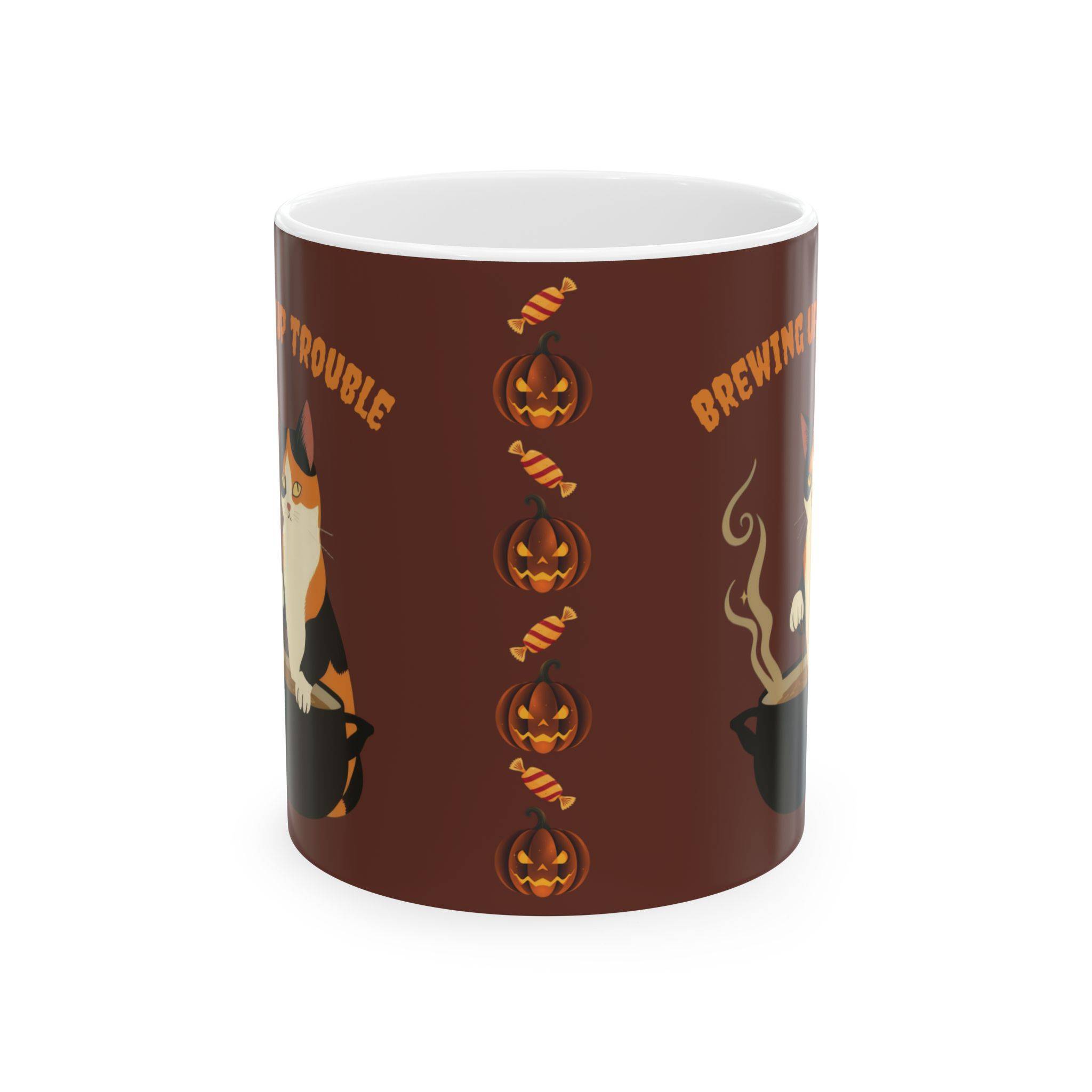Halloween Mug Calico Cat "Brewing up trouble" - Brown - Image 3