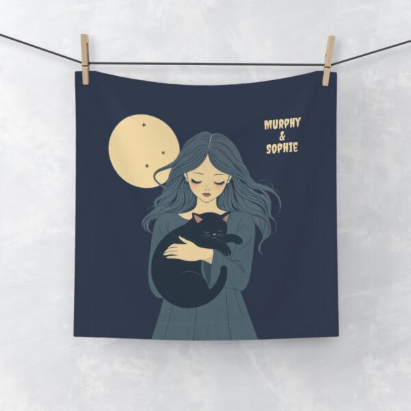 Halloween Towel Custom Name Black Cat and Girl - Dark - Image 3