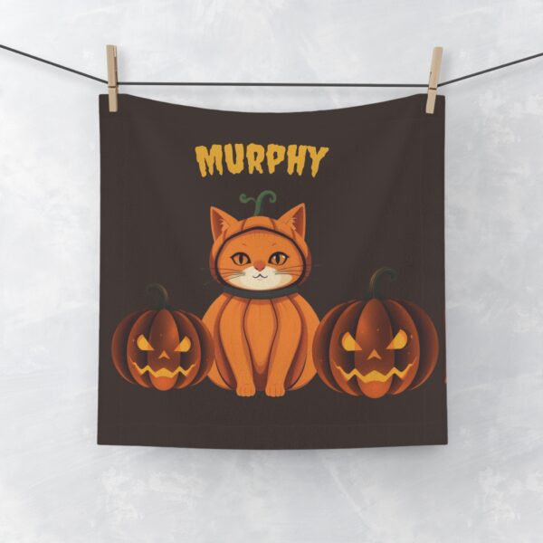 Halloween Towel Custom Name Orange Cat - Brown - Image 3