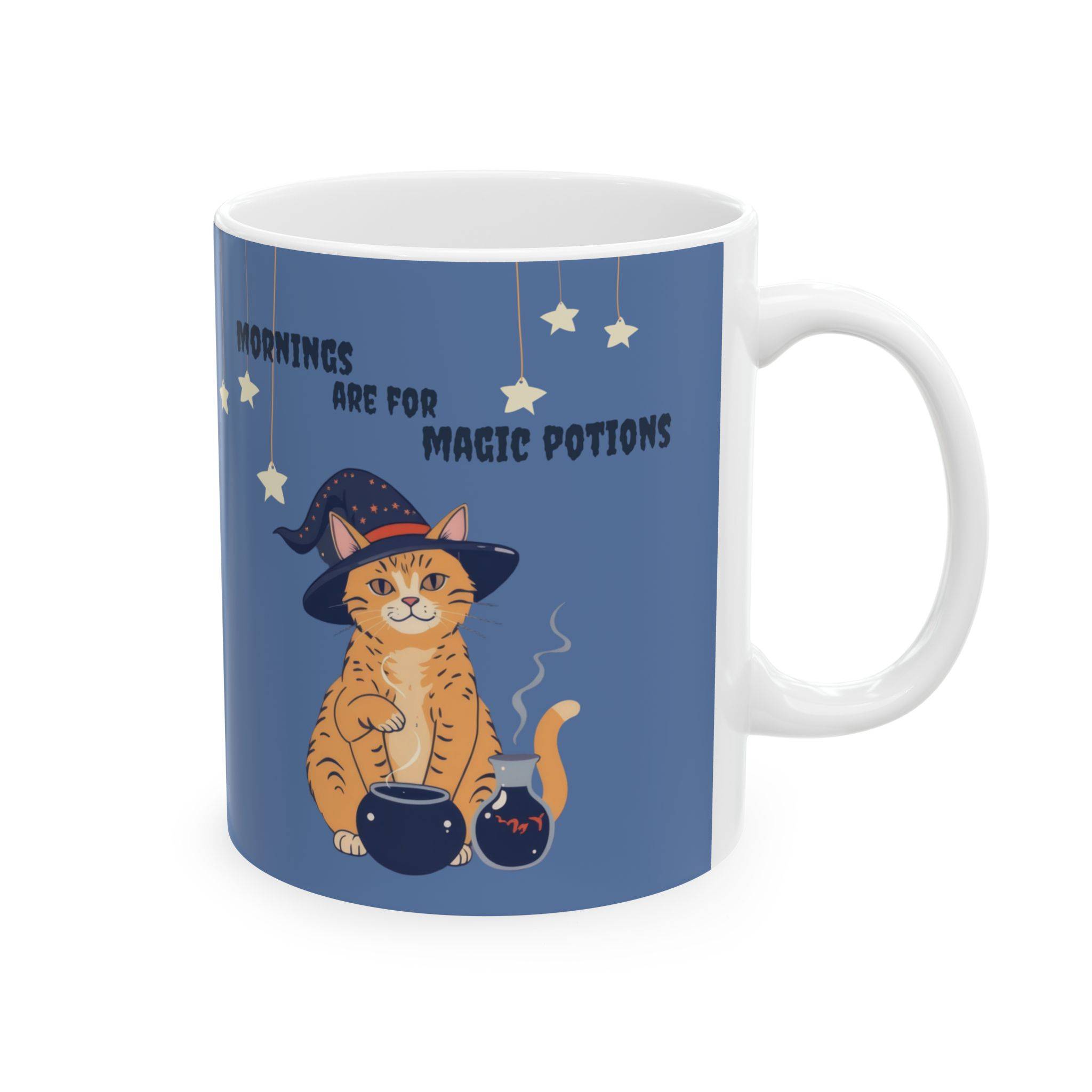 Halloween Mug Orange Tabby Cat Witch - Blue - Image 3