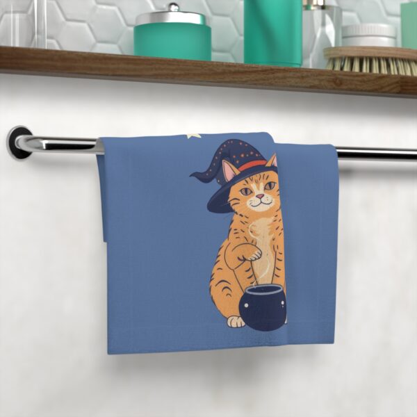 Halloween Towel Custom Name Tabby Cat Witch - Blue - Image 4