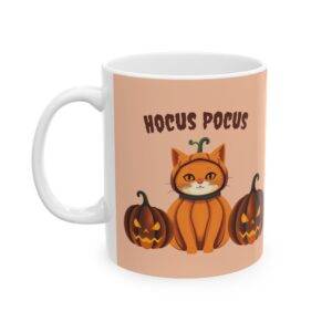 Halloween Mug Orange Cat Pumpkin "Hocus Pocus" - Beige