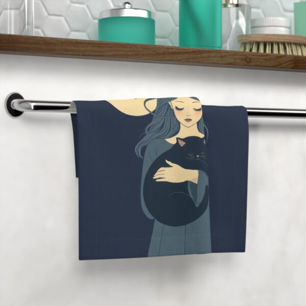 Halloween Towel Custom Name Black Cat and Girl - Dark - Image 4