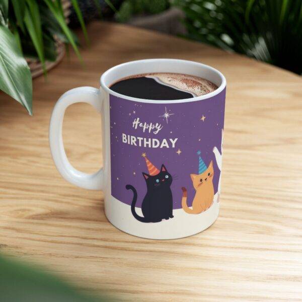 Personalized Birthday Mug Party Cats "Happy Birthday" - Purple - Image 6