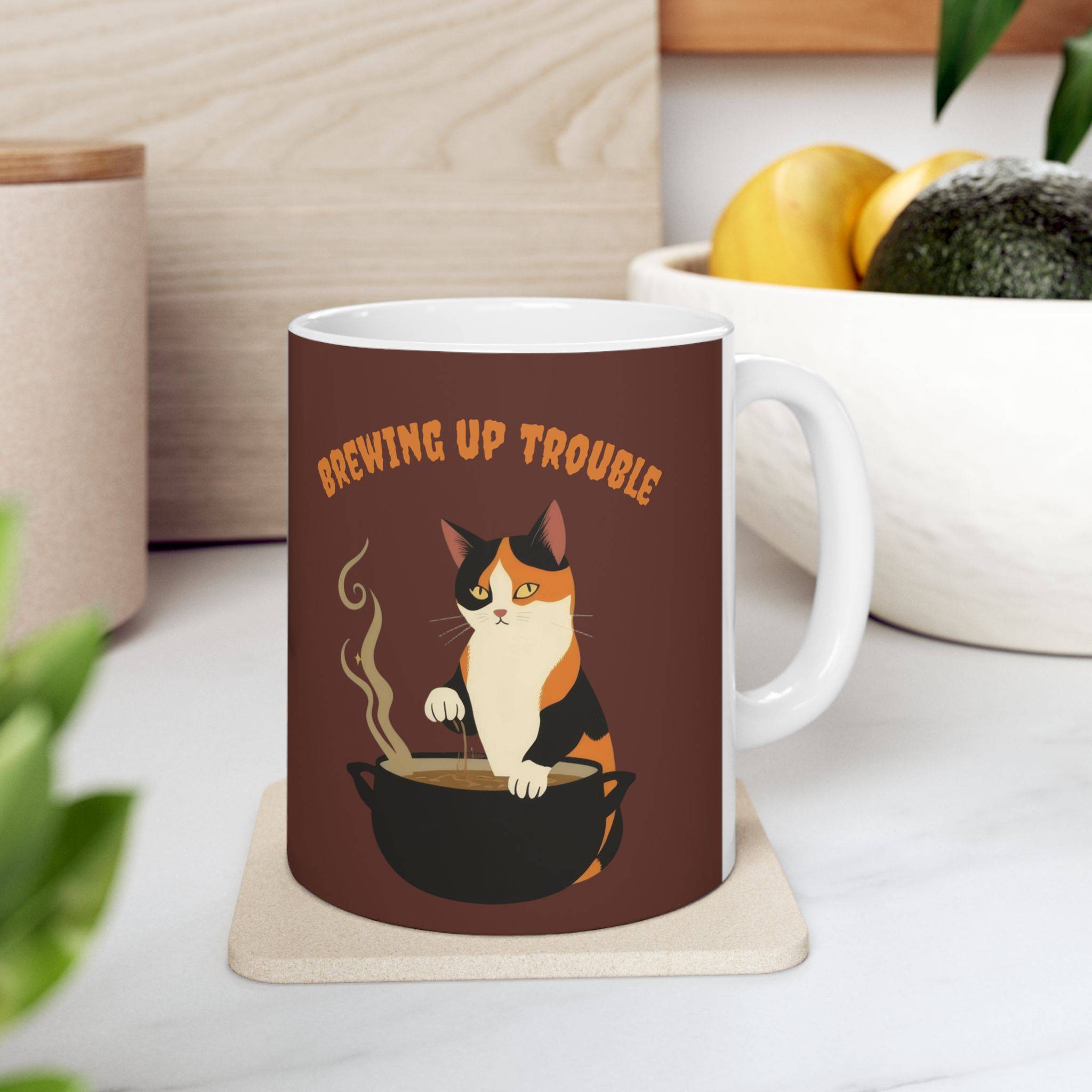 Halloween Mug Calico Cat "Brewing up trouble" - Brown - Image 5