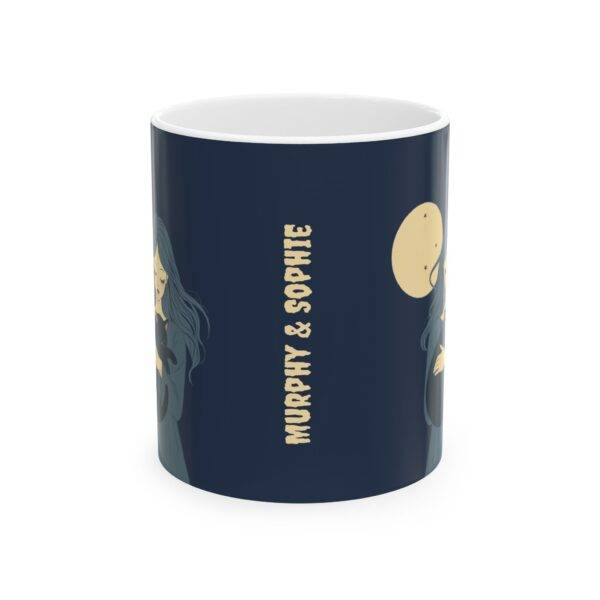 Personalized Halloween Mug Girl with Black Cat  - Blue - Image 3