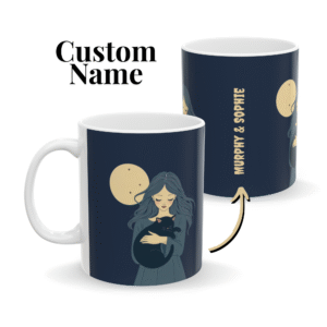Personalized Halloween Mug Girl with Black Cat  - Blue (EU)