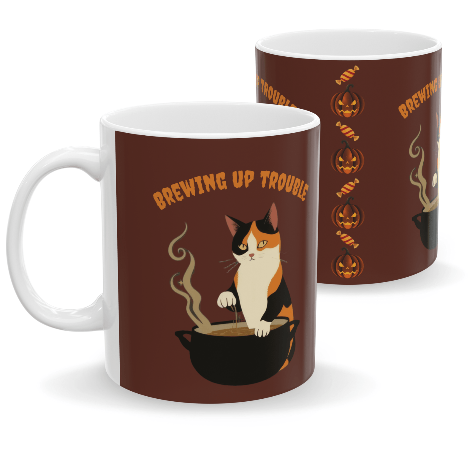 Halloween Mug Calico Cat "Brewing up trouble" - Brown (EU)
