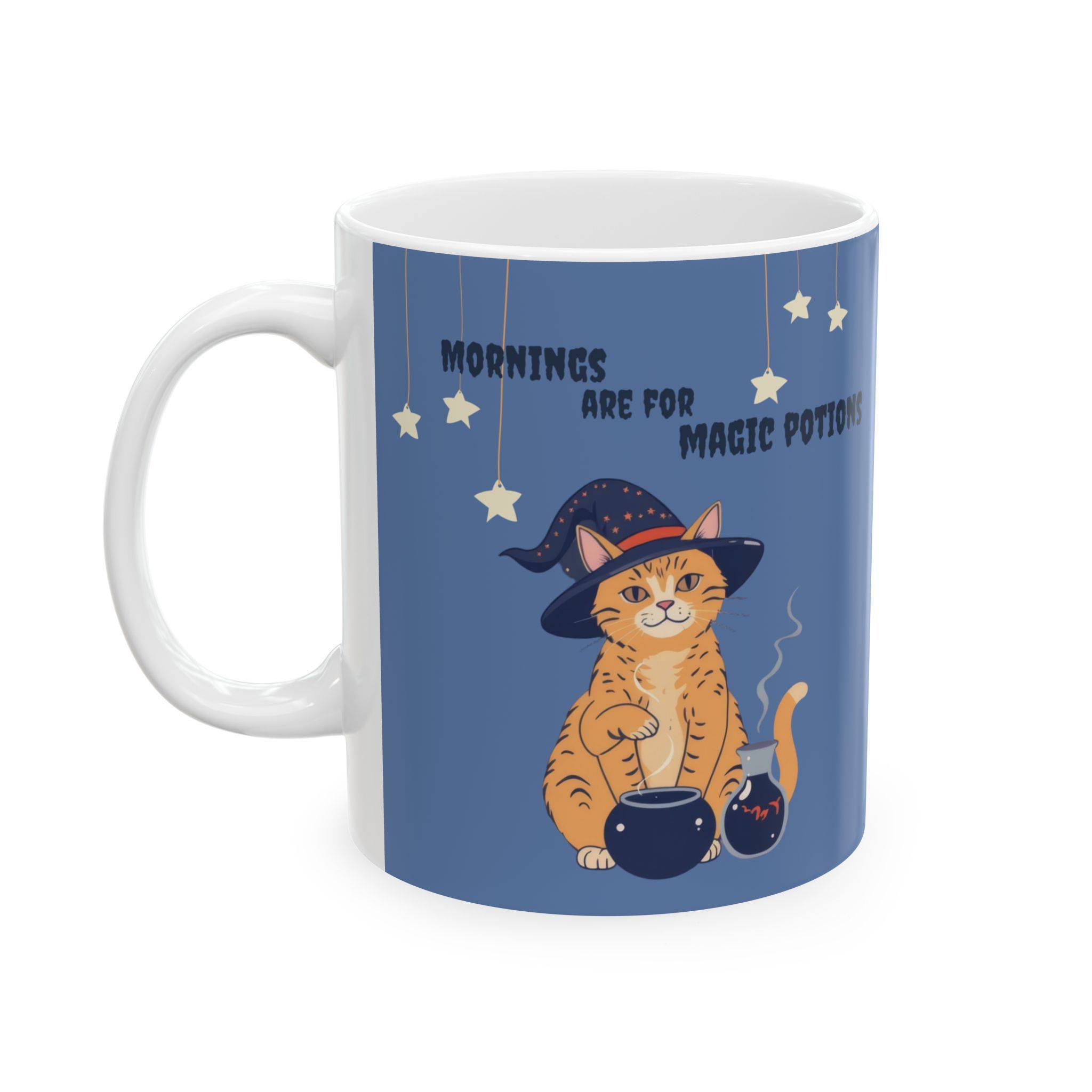 Halloween Mug Orange Tabby Cat Witch - Blue