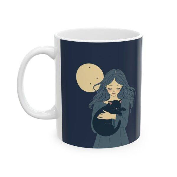 Personalized Halloween Mug Girl with Black Cat  - Blue - Image 2