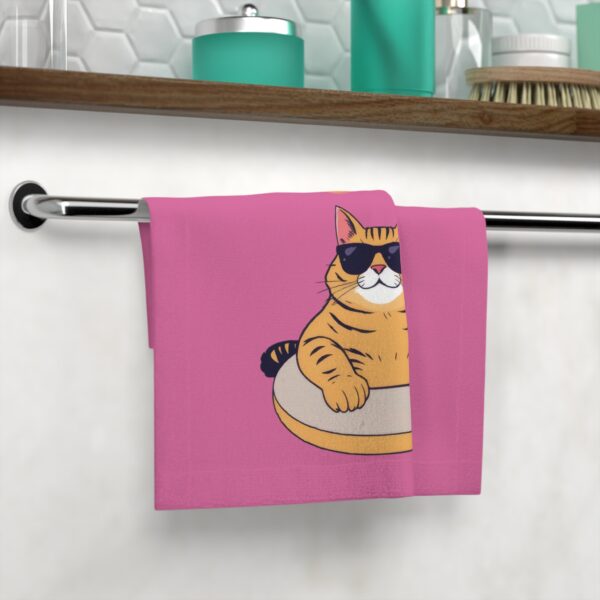 Custom Cat Towel Orange Cat "Pool Club" - Pink - Image 4