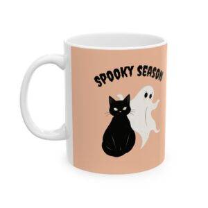 Halloween Mug Ghost & Black Cat - Beige