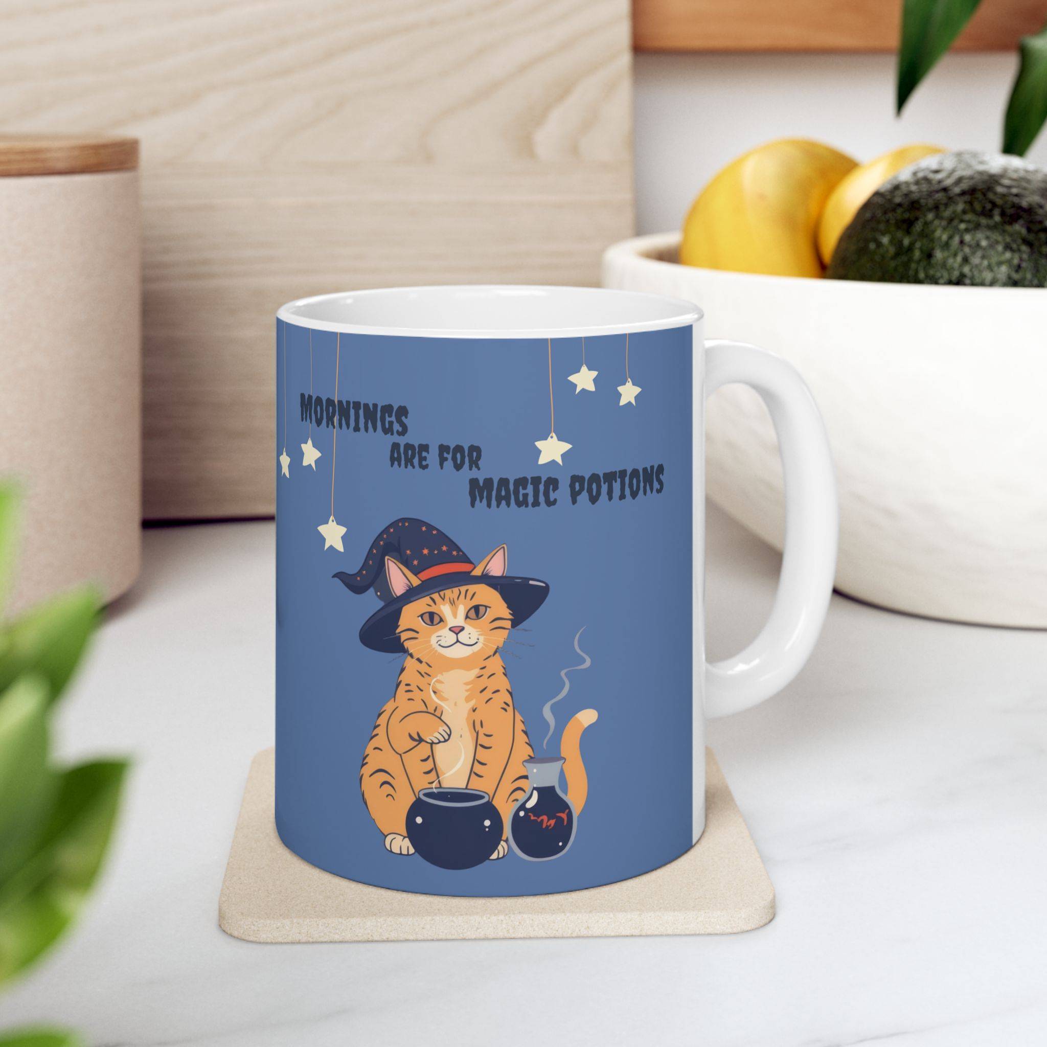 Halloween Mug Orange Tabby Cat Witch - Blue - Image 4
