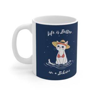 Summer Mug White Cat "Life is Better in a Bikini" - Blue (EU)