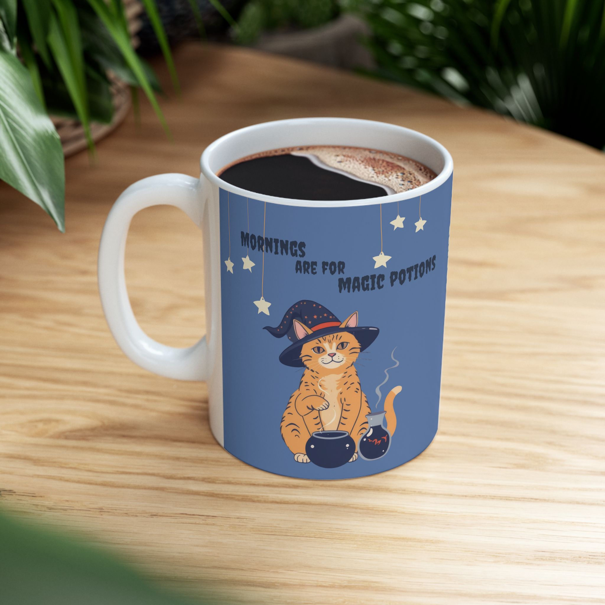 Personalized Halloween Mug Orange Tabby Cat Witch Potions - Blue - Image 6